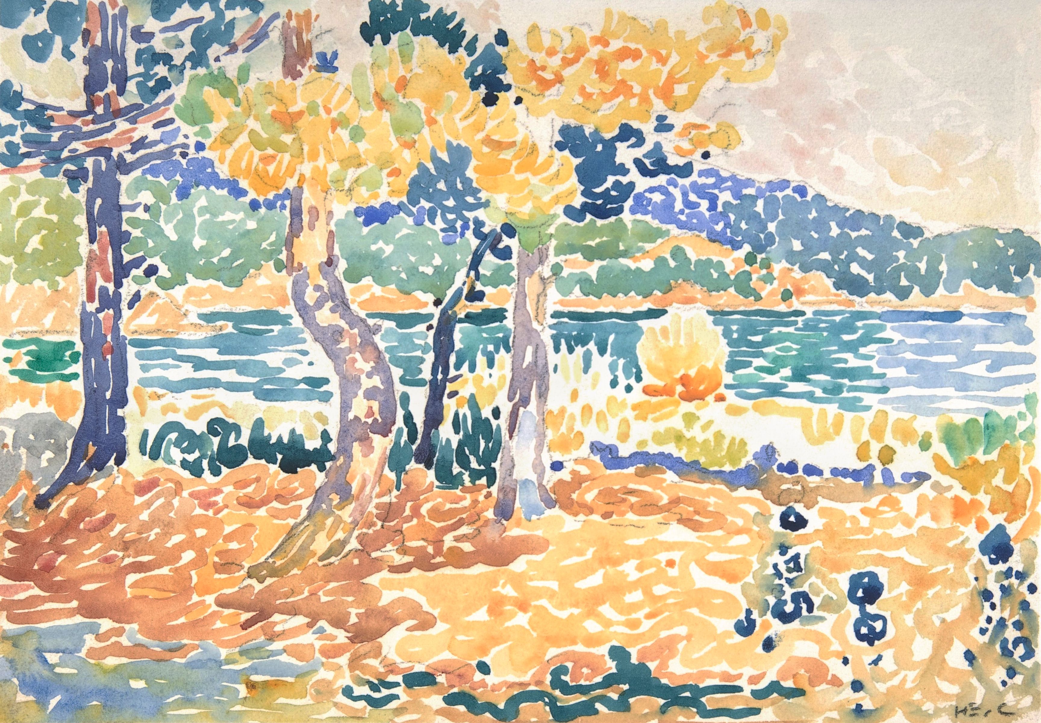 Tranh canvas phong cảnh cây thông trên bờ biển
