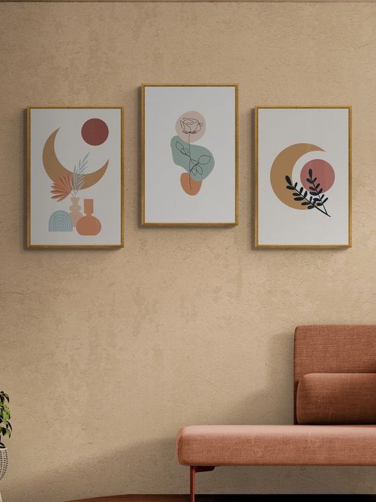 Combo 3 tranh canvas boho treo tường hoa và ánh trăng