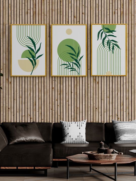 Combo 3 tranh canvas boho treo tường lá xanh 