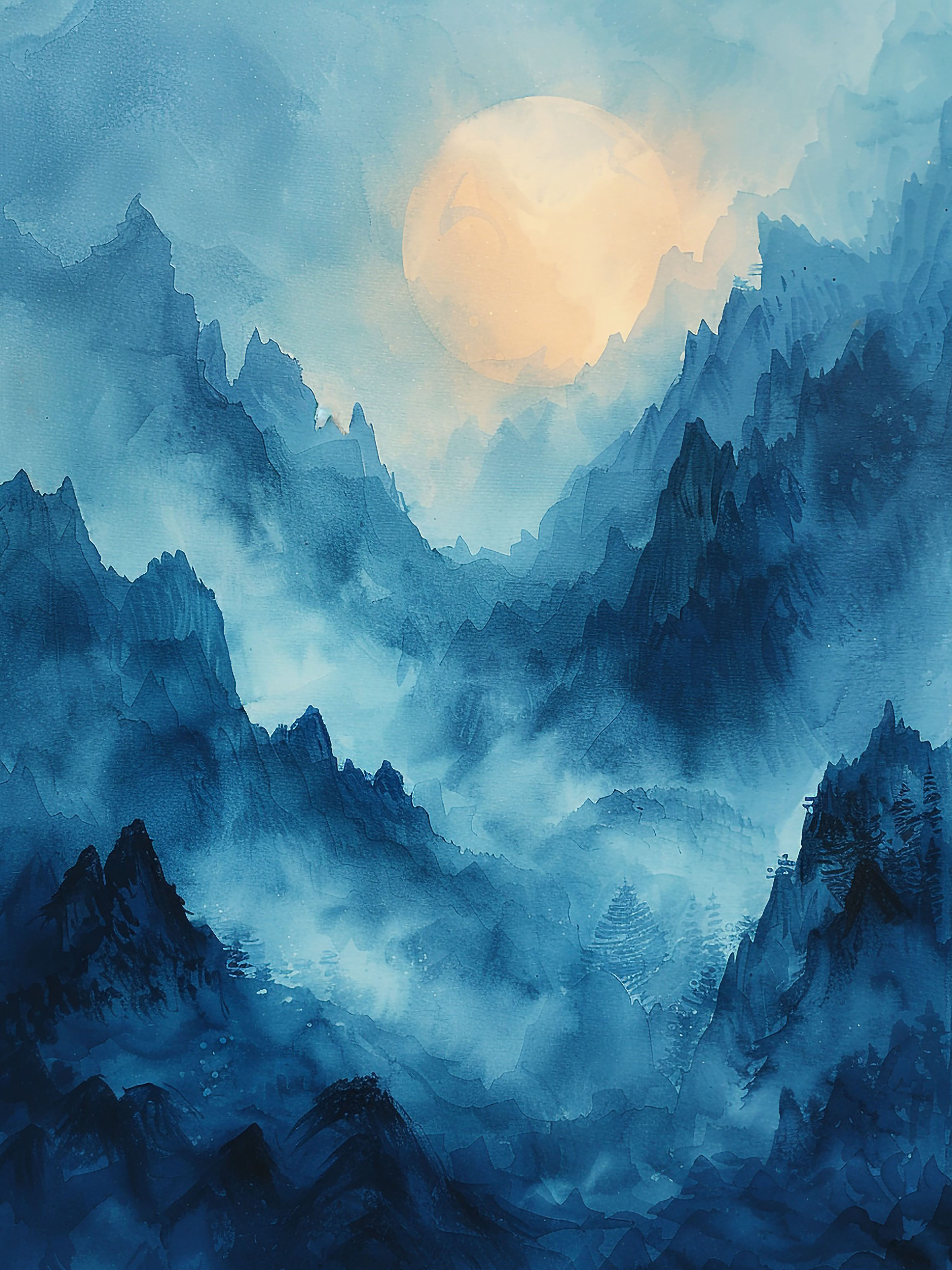 Tranh canvas phong cảnh núi rừng trong đêm