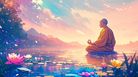 Tranh canvas tôn giáo Phật thiền bên suối 2