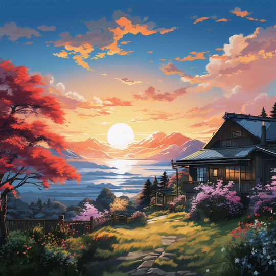 Tranh canvas phong cảnh Hừng đông trên đồi núi