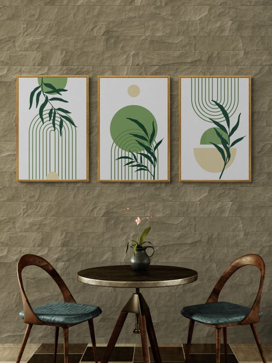 Combo 3 tranh canvas boho treo tường lá xanh 