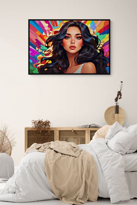 Tranh canvas thiếu nữ tóc dài trong sắc màu