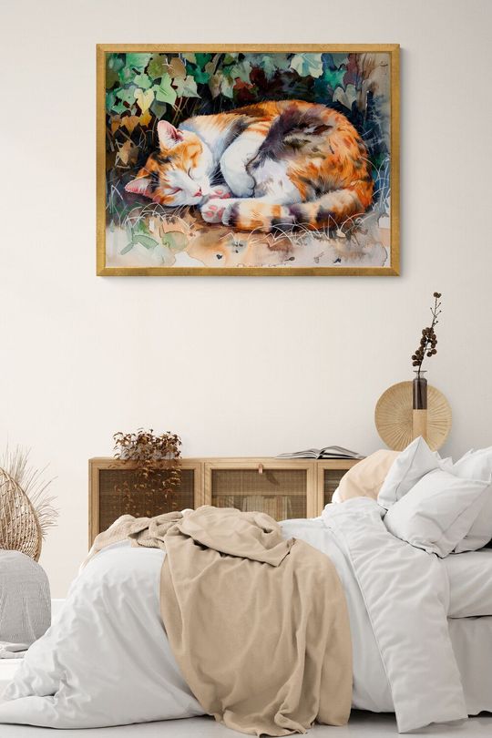 Tranh canvas con vật chú mèo ngủ say