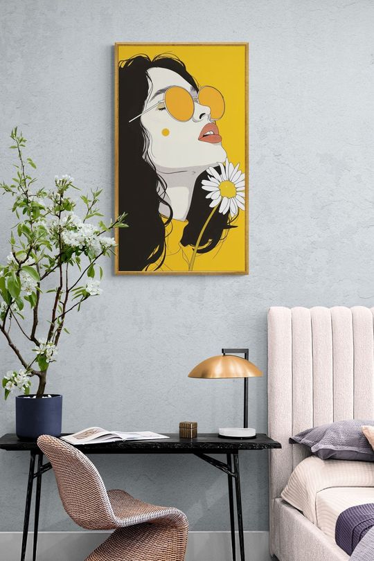 Tranh canvas thiếu nữ và hoa