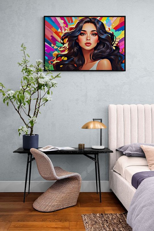 Tranh canvas thiếu nữ tóc dài trong sắc màu