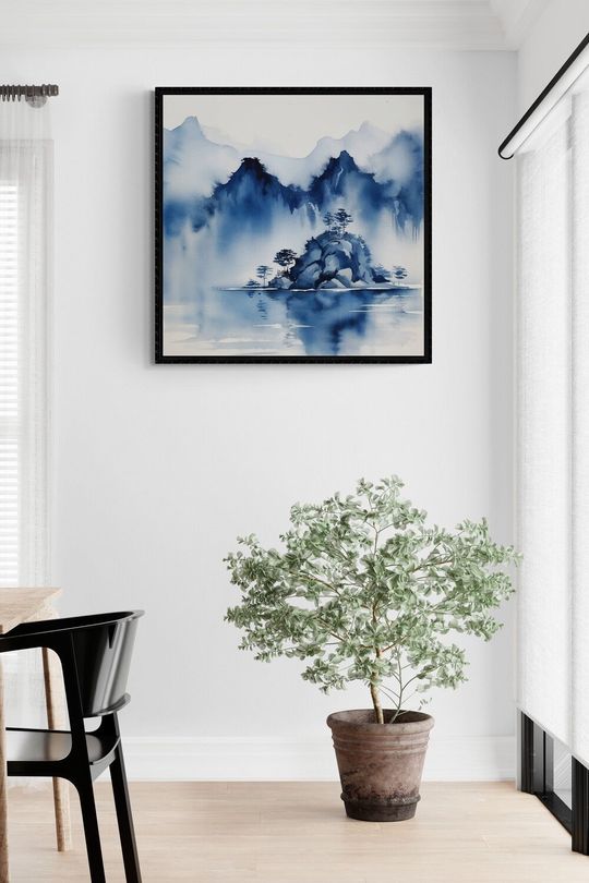 Tranh canvas phong cảnh ngọn núi trên sông