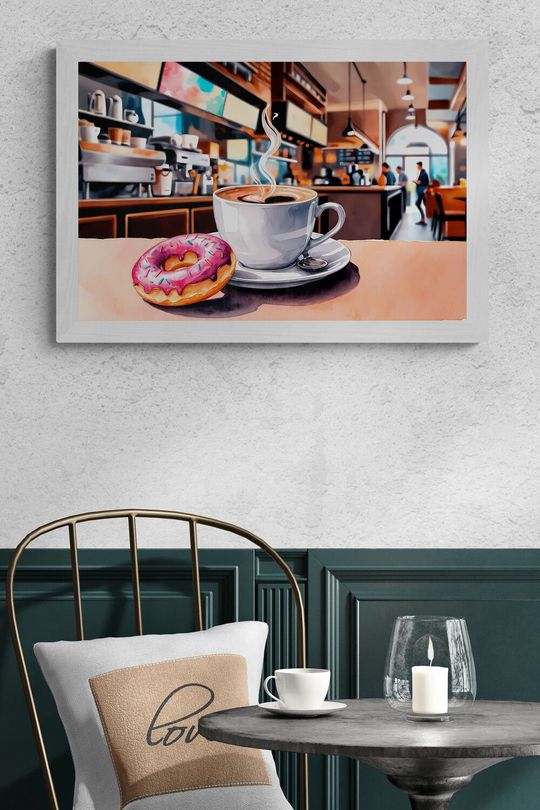 Tranh canvas trang trí quán cafe và bánh donut 2