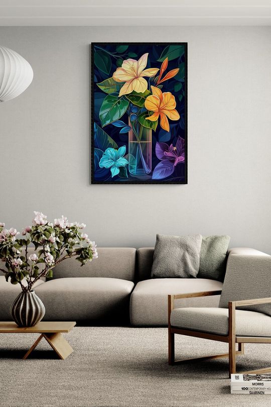 Tranh canvas hoa rực rỡ trong đêm