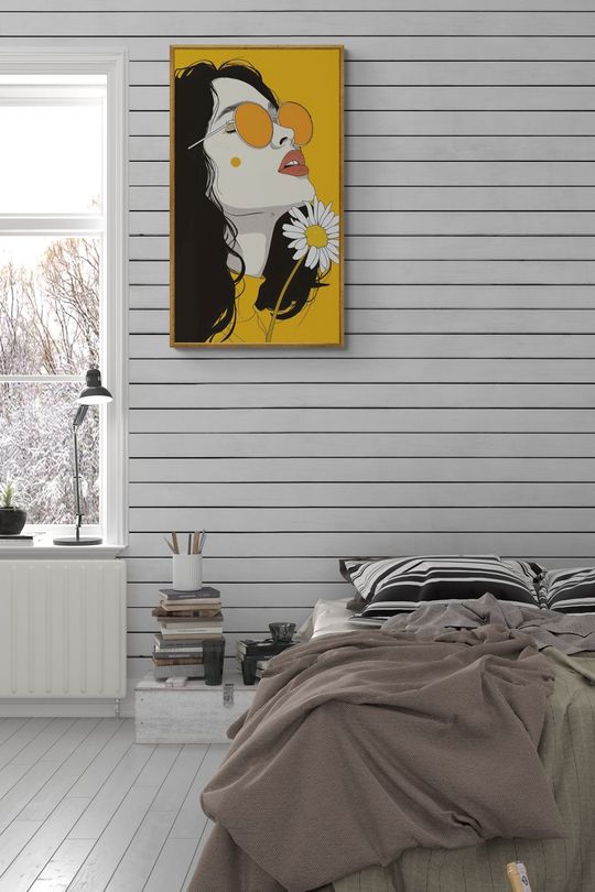 Tranh canvas thiếu nữ và hoa