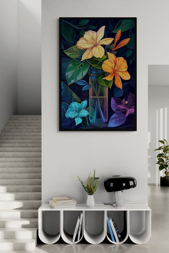 Tranh canvas hoa rực rỡ trong đêm