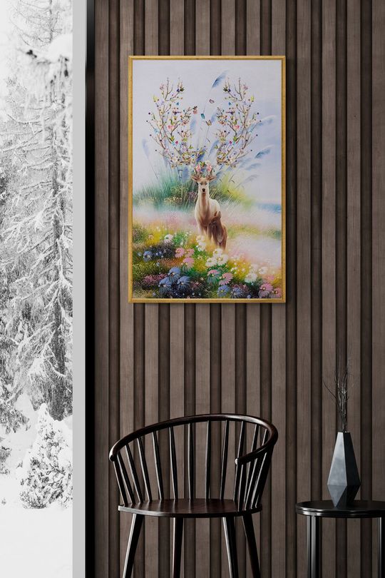 Tranh canvas Thiên nhiên Nai Trên Đồng Hoa