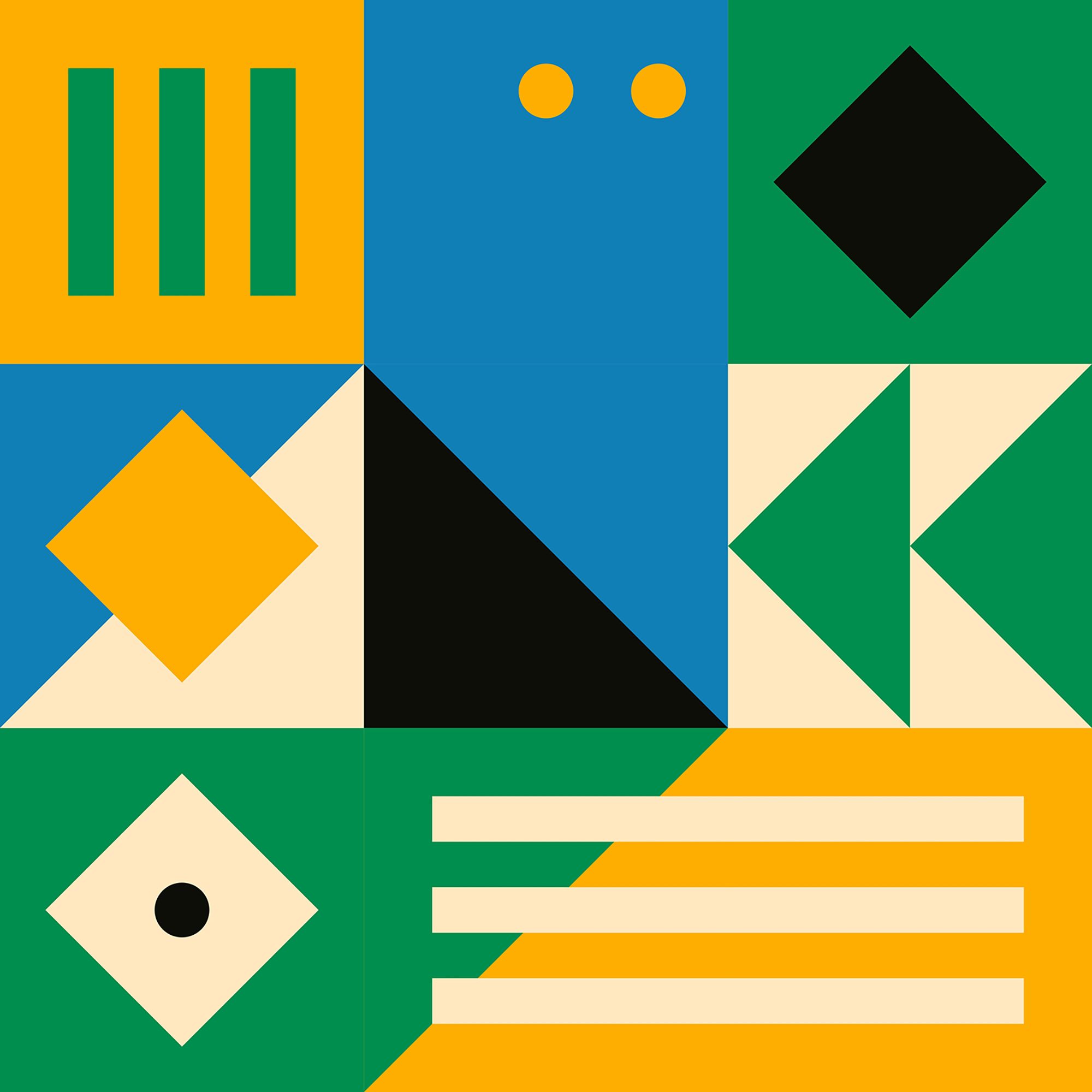 Tranh Canvas Trừu Tượng Bauhaus Vuông 3