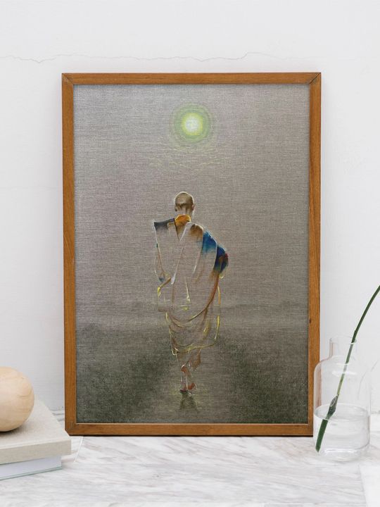 Tranh canvas Tôn giáo Sư Thích Minh Tuệ Bước chân phật pháp