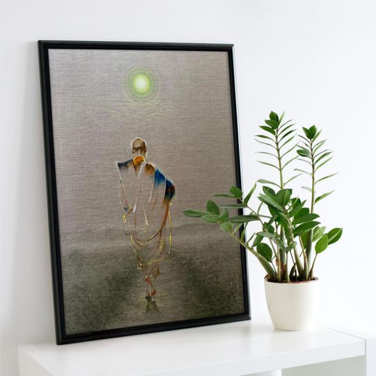 Tranh canvas Tôn giáo Sư Thích Minh Tuệ Bước chân phật pháp
