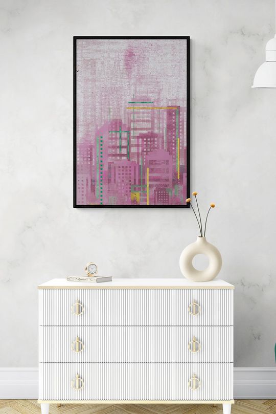 Tranh canvas trừu tượng thành phố hồng 2