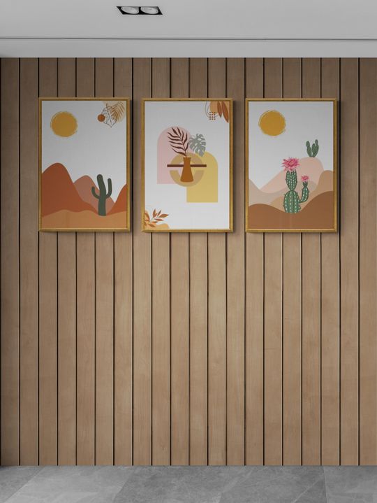 Combo 3 tranh canvas boho treo tường xương rồng trên núi