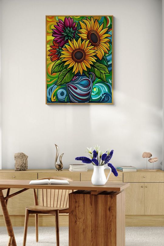 Tranh canvas tĩnh vật lọ hoa hướng dương
