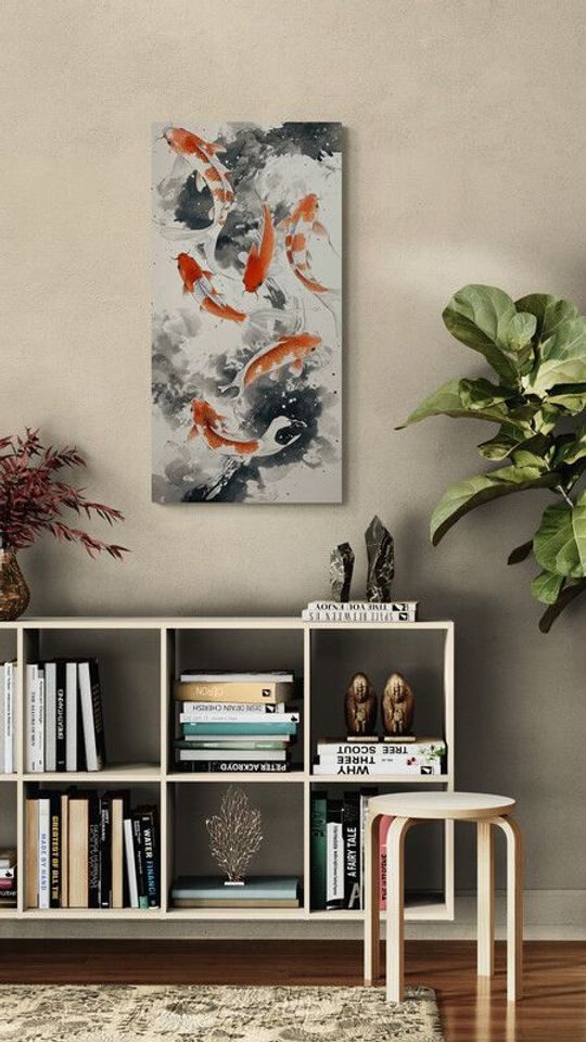 Tranh canvas phong thủy Lạc Ngư An Lạc