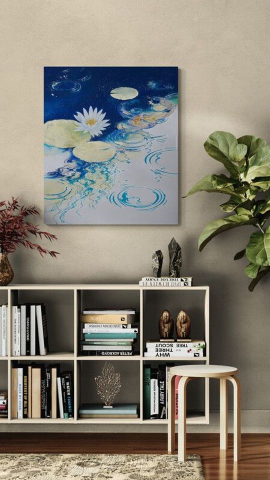 Tranh canvas phong thủy Bạch liên hưởng phúc
