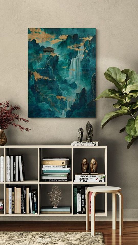 Tranh canvas phong thủy Thác Xanh