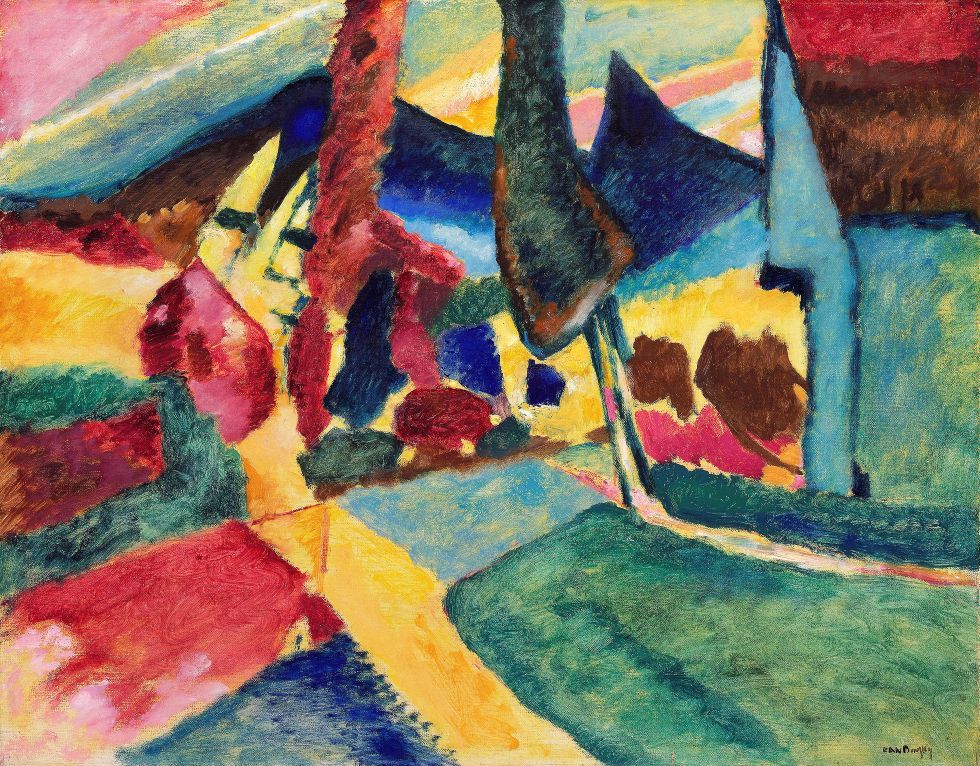 Tranh canvas Landscape with Two Poplars (1912) by Wassily Kandinsky