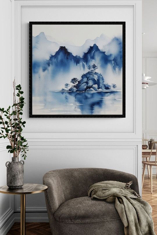 Tranh canvas phong cảnh ngọn núi trên sông