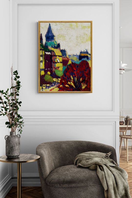 Tranh canvas phong cảnh tòa nhà trên núi