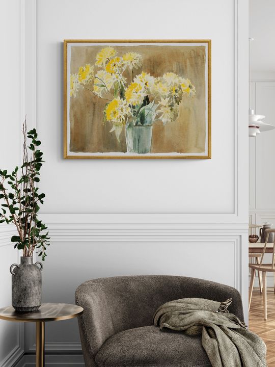 Tranh canvas hoa vàng trong lọ