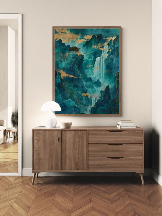 Tranh canvas phong thủy Thác Xanh