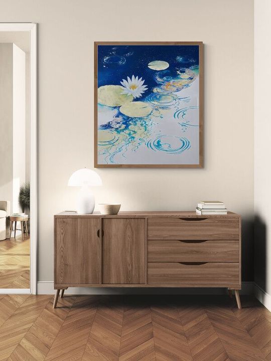 Tranh canvas phong thủy Bạch liên hưởng phúc