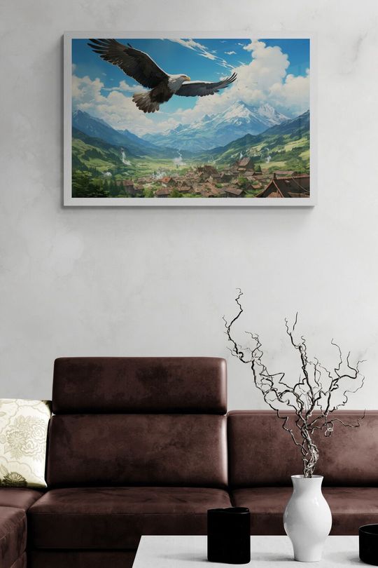 Tranh canvas con vật đại bàng tung cánh trên bầu trời