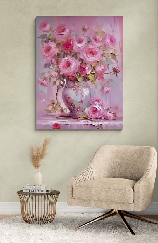 Tranh canvas tĩnh vậy Bình hoa hồng