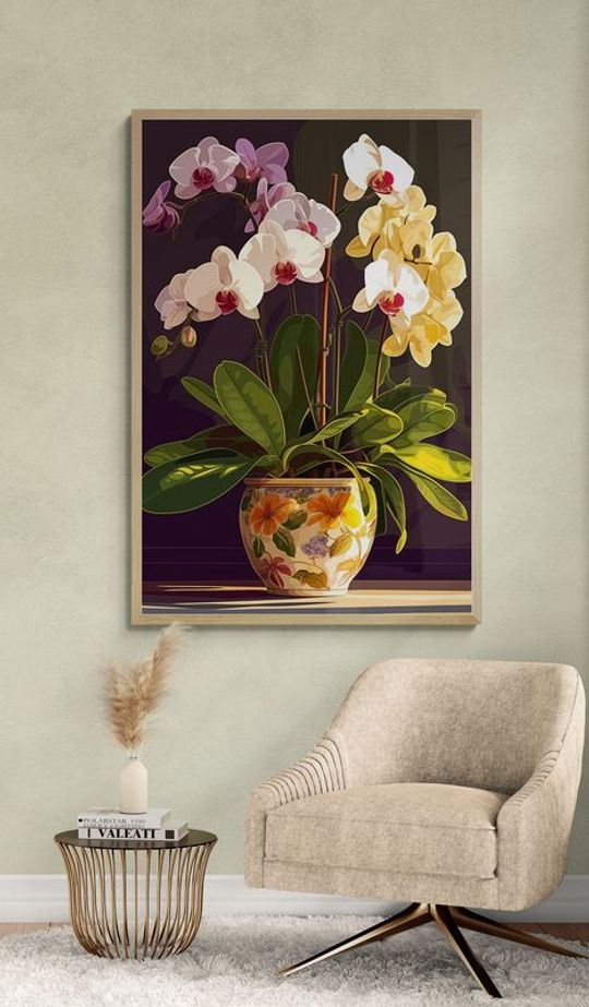 Tranh canvas tĩnh vật Chậu hoa lan