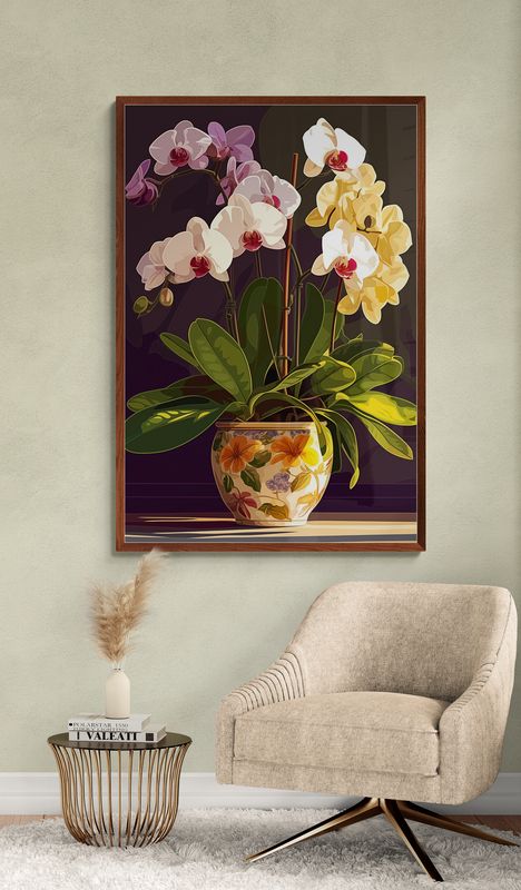 Tranh canvas tĩnh vật Chậu hoa lan