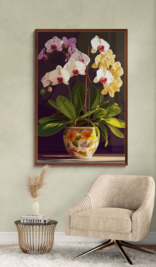 Tranh canvas tĩnh vật Chậu hoa lan