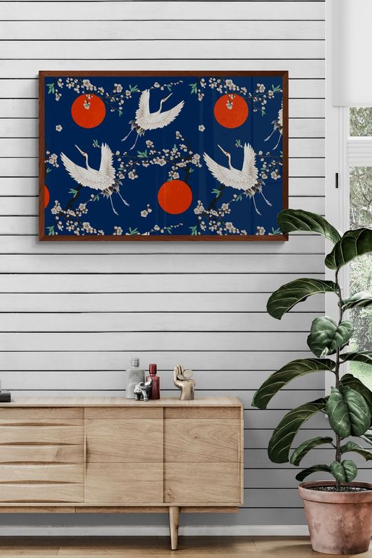 Tranh Canvas Phong Thủy Hạc Và Hoa Anh Đào