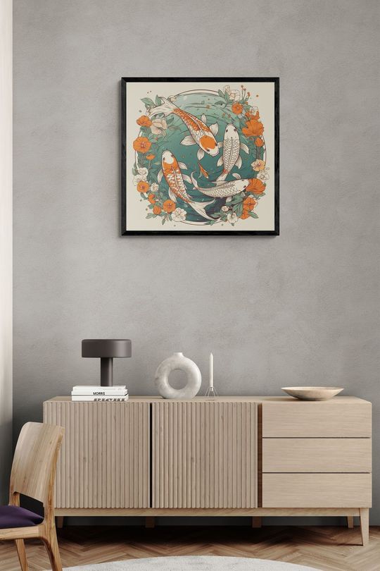 Tranh Canvas Phong Thủy Cá Chép Quanh Hồ