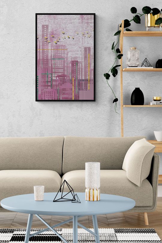 Tranh canvas trừu tượng thành phố hồng 3