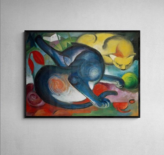 Tranh canvas Hai con mèo, xanh và vàng (1912) by Franz Marc