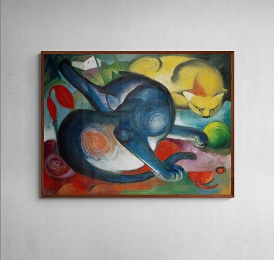 Tranh canvas Hai con mèo, xanh và vàng (1912) by Franz Marc