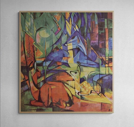 Tranh canvas Deer in the Forest II by Franz Marc's (1914)