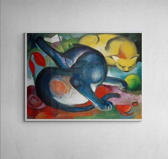 Tranh canvas Hai con mèo, xanh và vàng (1912) by Franz Marc