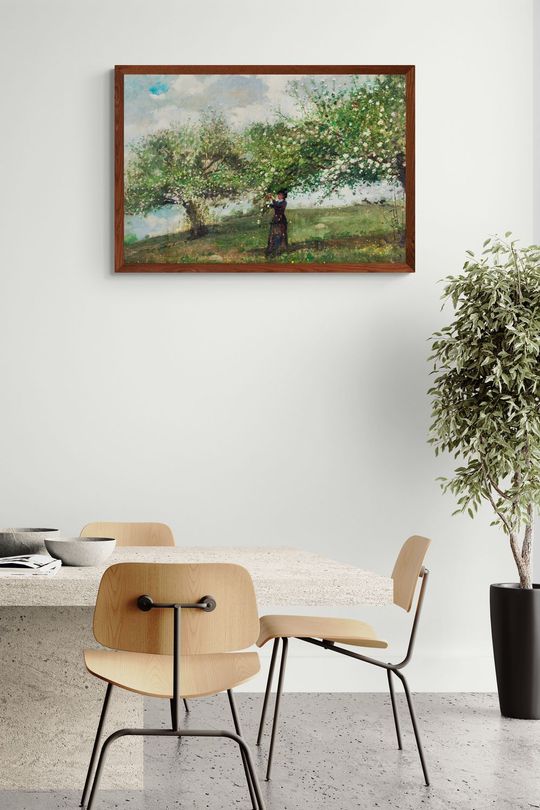 Tranh Canvas Phong Cảnh Cô Gái Hái Hoa Táo