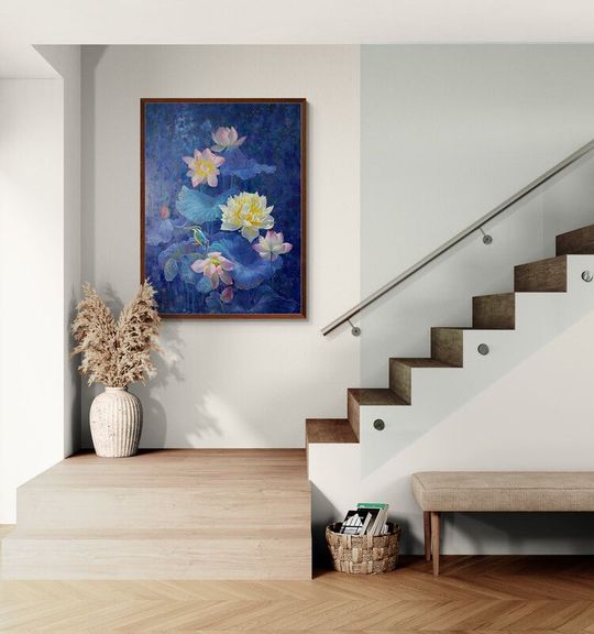 Tranh canvas phong thủy Sen Tịnh Bình An