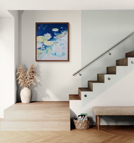 Tranh canvas phong thủy Bạch liên hưởng phúc