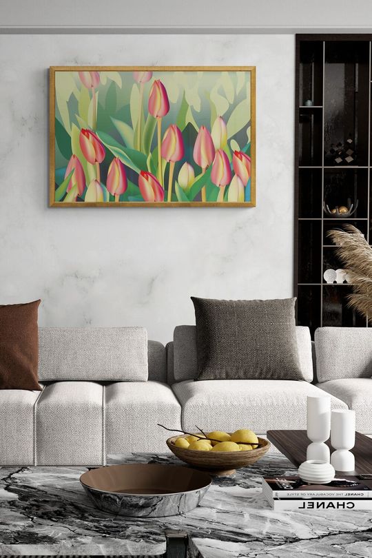 Tranh canvas hoa tulip trong vườn