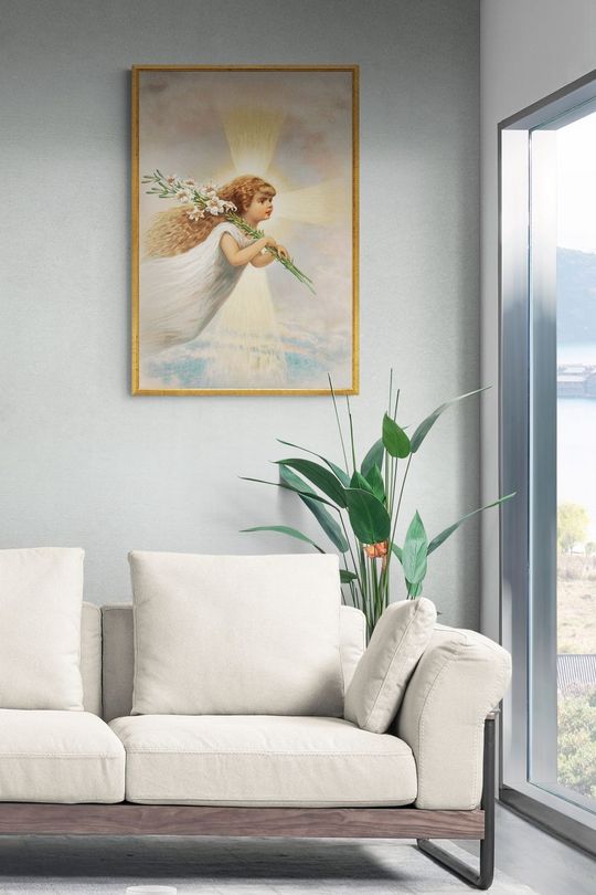 Tranh canvas Tôn giáo Thiên thần cầm hoa ly