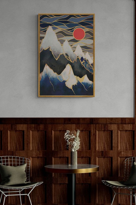 Tranh canvas Phong cảnh Cảnh núi và ánh trăng đỏ